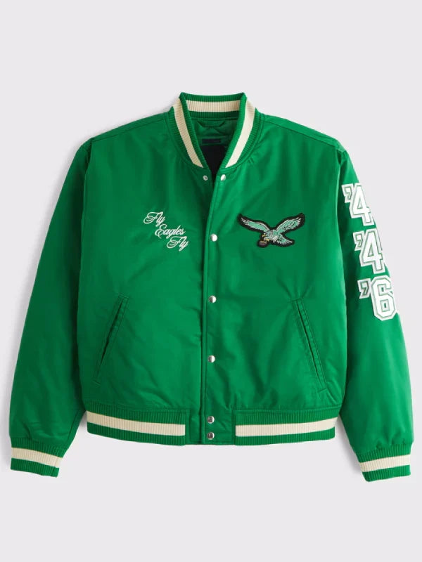 Abercrombie Philadelphia Eagles Varsity Bomber Jacket Green