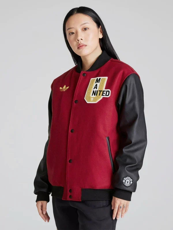 Adidas Man Utd Varsity Jacket Red and Black