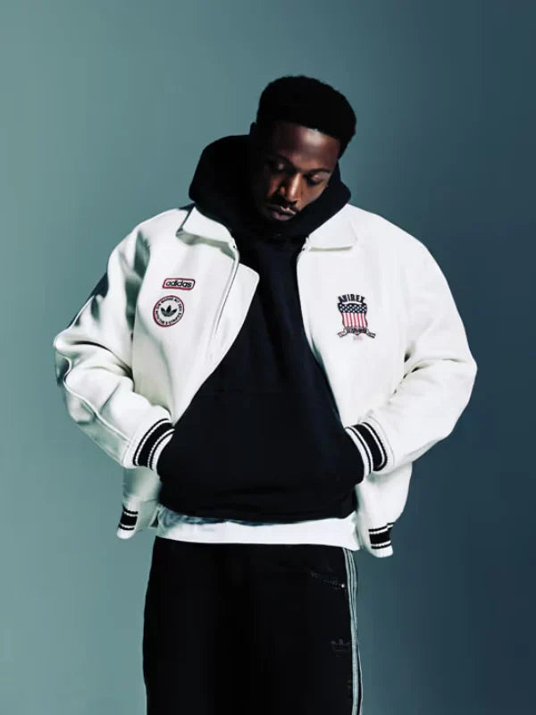 Avirex Adidas White Leather Jacket