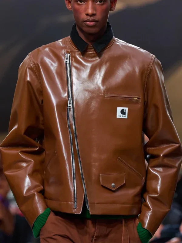 Carhartt WIP Sacai FW25 Leather Jacket Brown