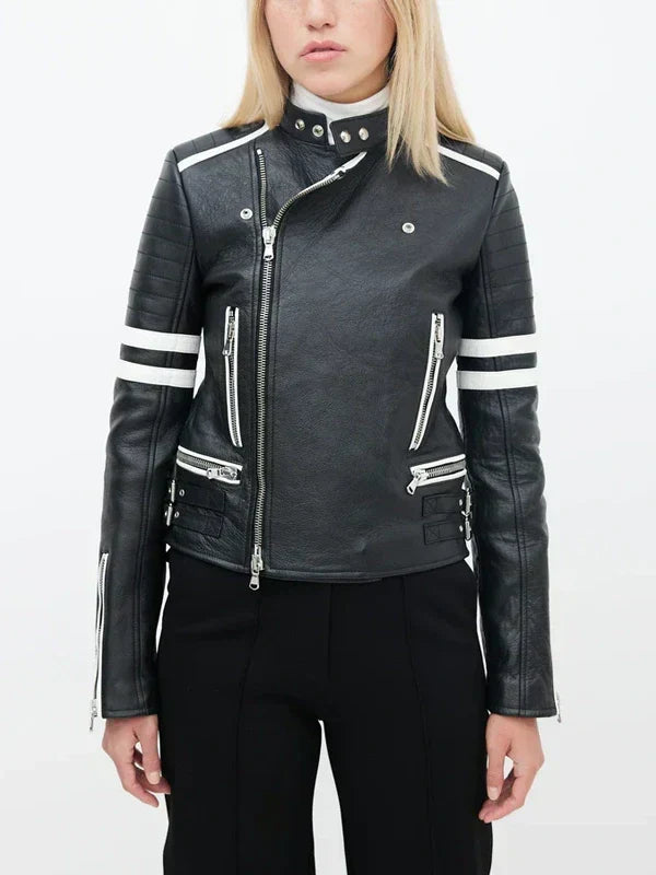 Diesel Black_White Leather Moto Jacket