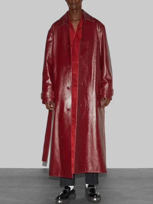 Gucci Shiny Red Leather Trench Coat