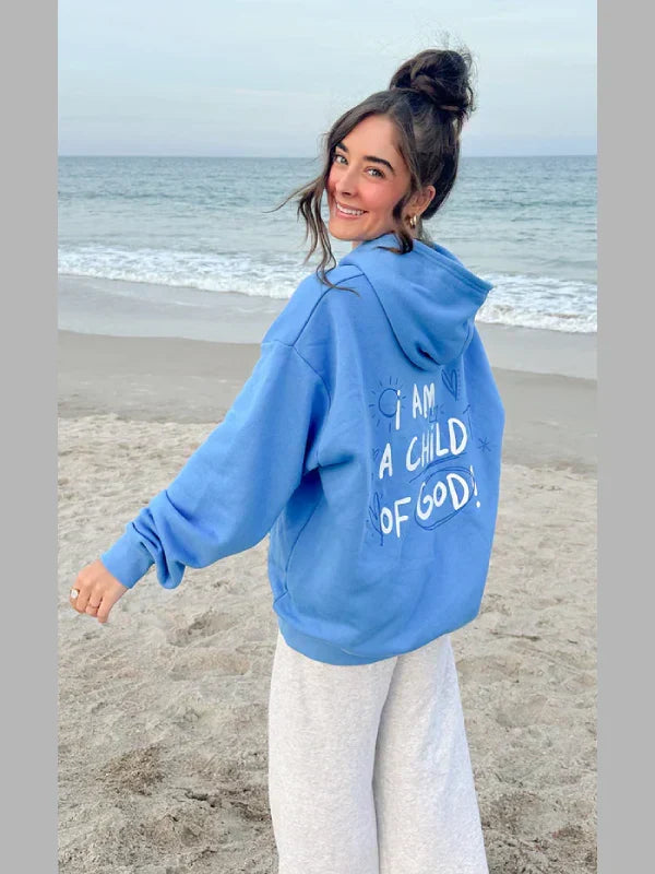 I Am A Child Of God Oversized Hoodie Blue