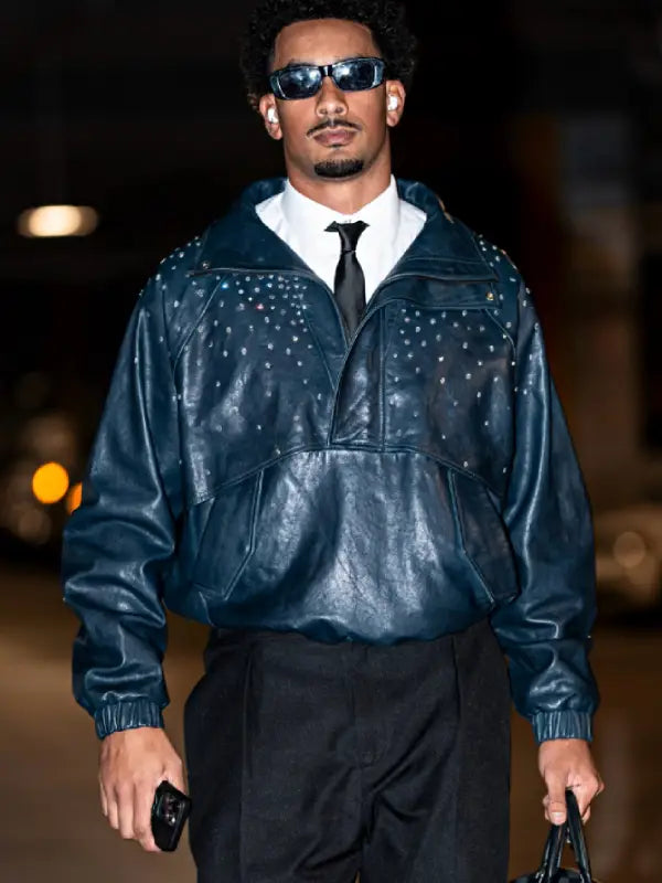 Jordan Love Blue Leather Anorak Jacket