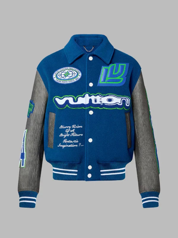 Louis Vuitton Embroidered Varsity Blouson Jacket Blue