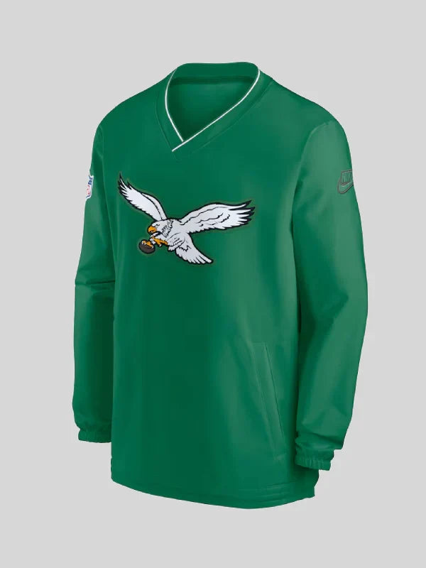 Men_s Nike Kelly Green Philadelphia Eagles 2024 Sideline Throw back Logo Long-Sleeve V-Neck Windshirt