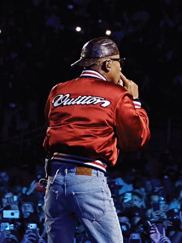 Pharrell Williams LV Red Satin Bomber Jacket