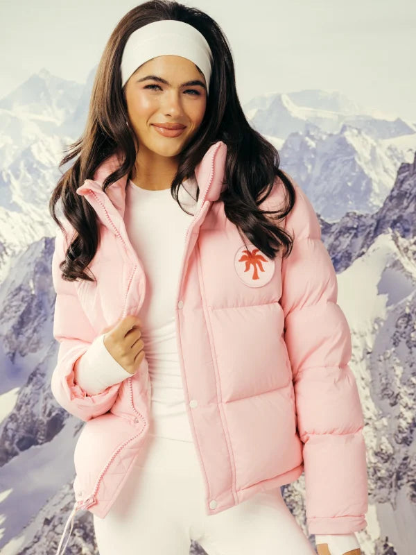 Pink Palm Hooded Puffer Jacket