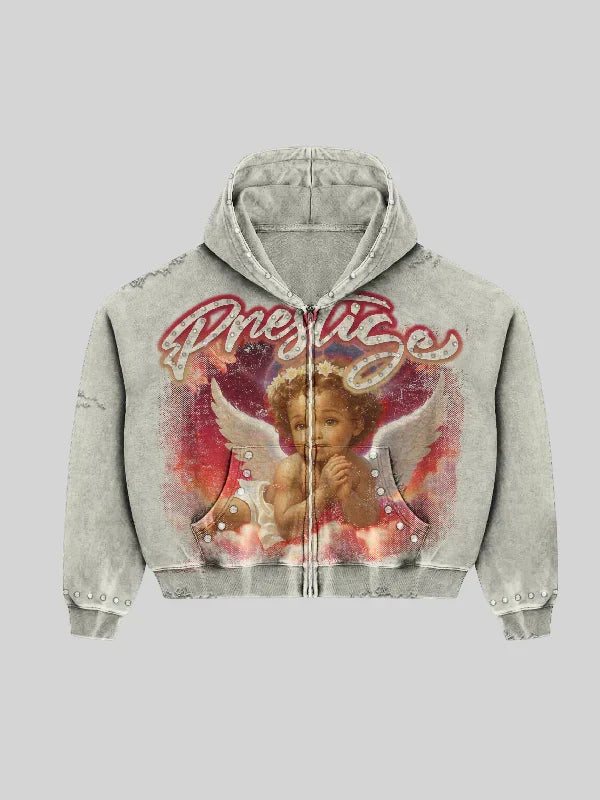 Prestige Angel Zip-Up Hoodie Beige