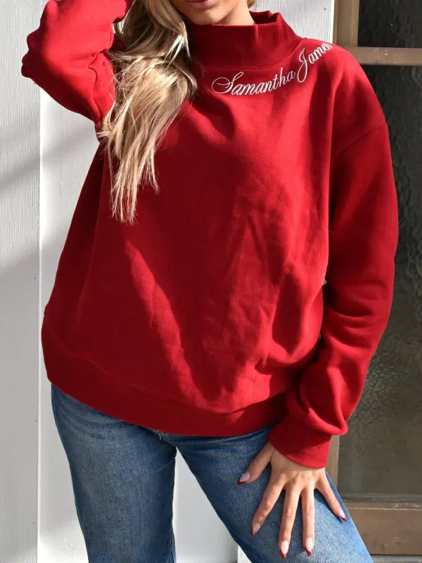 Samantha James Lucky Me Mockneck Sweatshirt Red