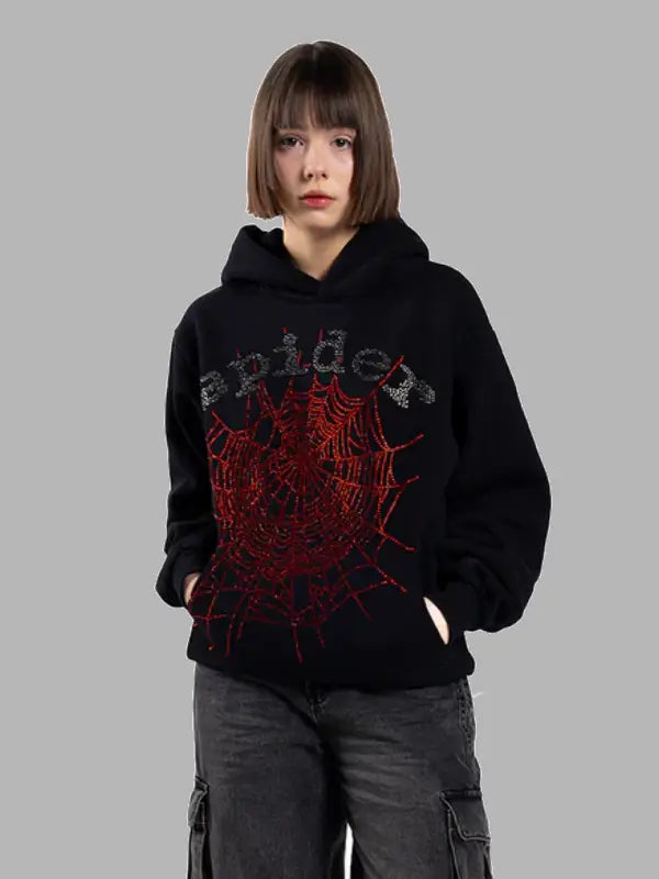 Sp5der OG Rhinestone Hoodie Black