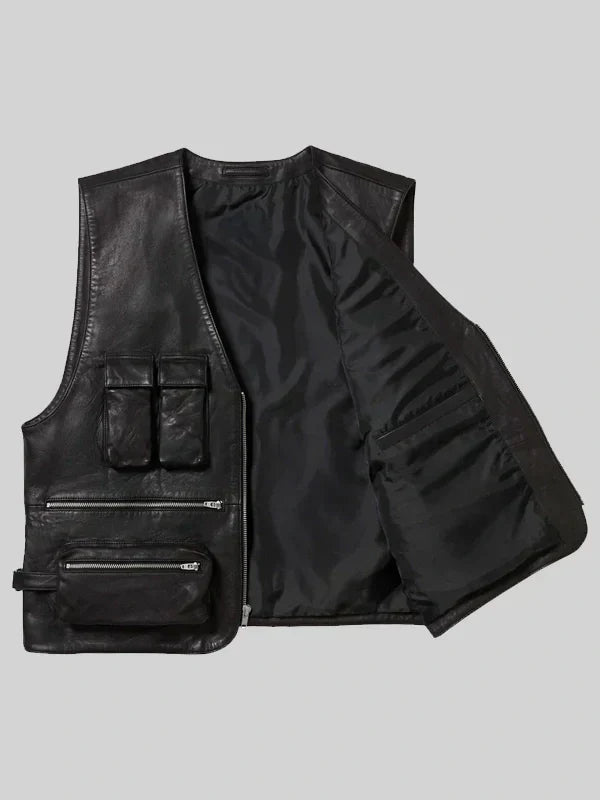 Supreme Black Leather Cargo Vest